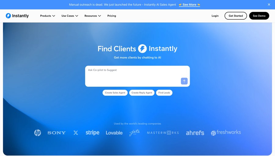 Instantly B2B satış platformu ana ekranı